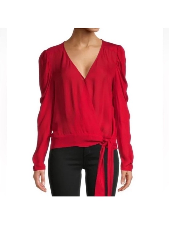 Parker Tops - BNWT Parker Arya Puff Sleeve Wrap silk long sleep top ruby red XS